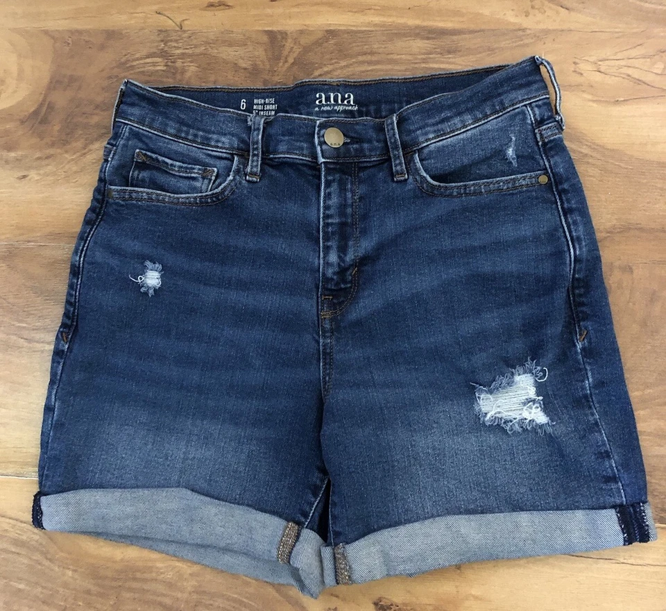 Pantalones de mezclilla midi de tiro alto A.n.a para mujer pantalones cortos desgastados entrepierna de 5 pulgadas talla 6 Foto 1 de 4