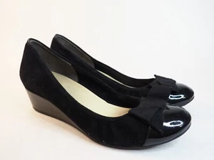 Cole Haan Black Suede & Patent Leather Wedge Heels, Size 8.5 (US) Wide - Picture 1 of 7