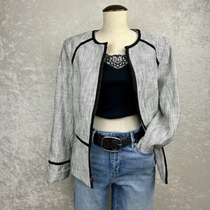 VTG Anne Klein Women’s Tweed Zip Front Blazer Jacket Peplum Size 10 Black - Picture 1 of 16
