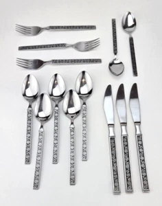 Vintage Japan MCM Stainless Steel Salad Flatware Single Rose Pattern 14 pieces - Picture 1 of 10