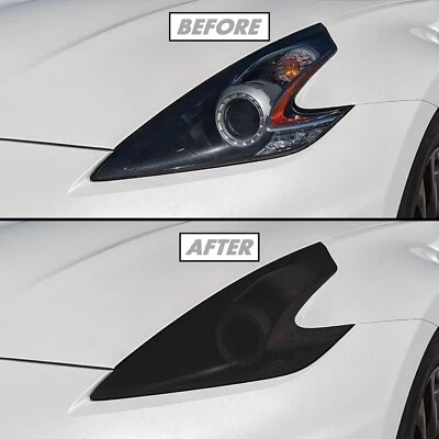 FOR 2009-2021 Nissan 370Z Headlight SMOKE Precut Vinyl Tint Overlays - Image 1 of 4