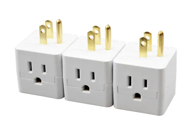 3 Outlet Wall Adapter Travel Cube – Grounder Splitter Turns 1 Plug to 3 - 3 Pack - Image 1 of 4