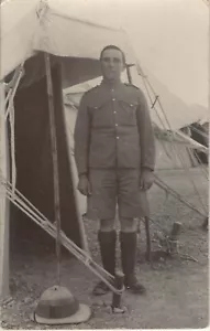 MILITARY RP POSTCARD QUETTA INDIA 9/9/1916 TROOPER & TENT SENT HIS DEAR WIFE - Picture 1 of 2