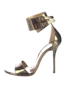 CASADEI Gold Patent Leather Leather Trim Embellishment D'Orsay Pumps SZ 7.5 Good - Picture 1 of 5