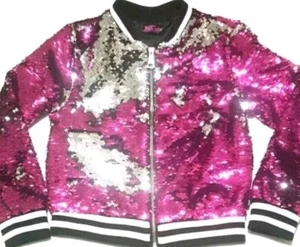 Disco Sequin Sparkle Bomber Jacket Pink Girls Size 14 XL Roller Skate Halloween - Picture 1 of 11