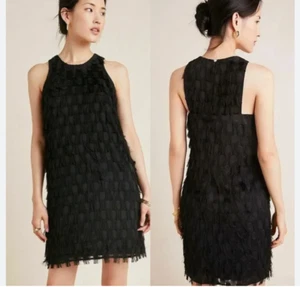 Anthropologie Black Roxie Textured Fringe Polka Dot Shift Dress Size 16 NWT - Picture 1 of 7