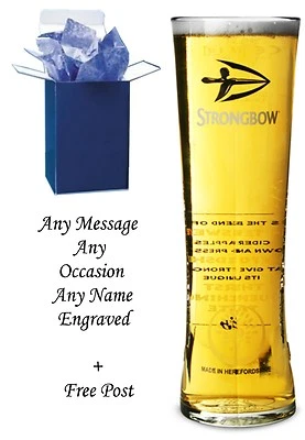 Personalised Engraved Branded pint Strongbow Cider heritage,Glass free gift box