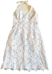 LILLY PULITZER Neckholder-Kleid weiß Lochspitze Größe 4 gebraucht, in einwandfreiem Zustand - Bild 1 von 4