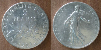 Francia 2 Francos 1901 Plata Semeuse Envío Gratis Franco Mundial Franco Frc Centavos  Foto 1 de 3