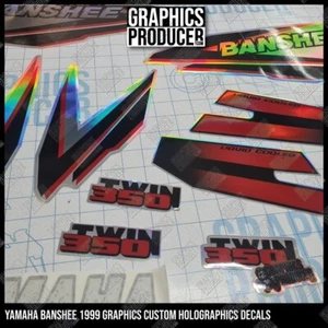 1999 Yamaha Banshee 350 HOLOGRAPHIC Decals White Red HIGH TECH THIN GRAPHICS NEW - Picture 1 of 5
