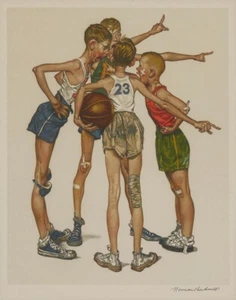 Norman Rockwell Boys Playing Basketball Canvas Print 16 x 20 - Picture 1 of 4