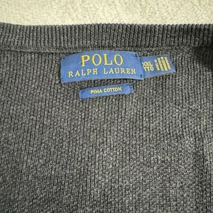 Polo Ralph Lauren Sweater Mens 2XL XXL Black Pima Cotton V Neck Gray Pony Logo - Picture 1 of 6