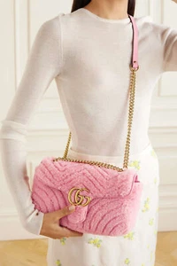 Gucci NWT GG Marmont 2.0 Pink Shearling Matelassé Leather Shoulder Bag NEW - Picture 1 of 10
