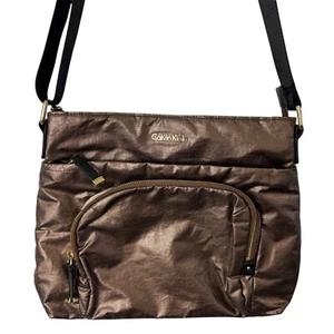 Calvin Klein Nylon Bronze Metallic Brown Gold Crossbody Bag Purse - Picture 1 of 10