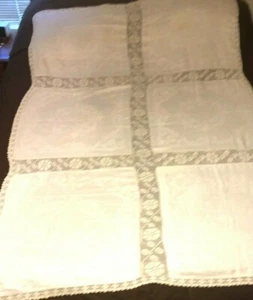 Vintage Floral Rectangle Paneled Damask Tablecloth41" x 61" 1940' - 1950's - Picture 1 of 7