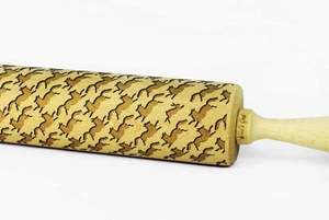 Engraved FOXES WITH RABBITS rolling pin wooden laser cut pattern unique - Picture 1 of 2