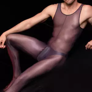 Men's Oil Shiny Glossy Bodysuit Stretch Jumpsuit Sleeveless Bodystocking Catsuit - Picture 1 of 18