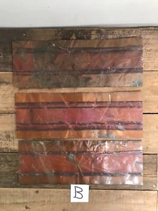 3 Blatt Kupfer 12" x 4 3/8" Patina Grünspan Farben gebogen verbeult faltig (B) - Bild 1 von 7