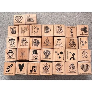 Juego de 30 estampillas de goma Stampin' Up vintage 1990-1997 vacaciones Pascua San Valentín - Imagen 1 de 3