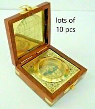 Nautical Brass Compass Vintage Steampunk with Wooden Box Compass lot of 10 Unit