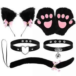 1 Set Faux Fur Fox Ears Hair Band Cat Paw Gloves Ears Headband Women Cosplay - Picture 1 of 12