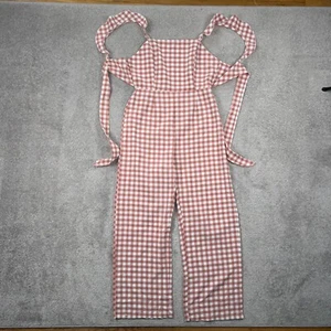 Shein Womens Jumper Romper Halter Large Red Check Cutout Back Tie - Bild 1 von 21