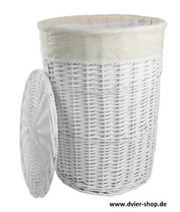 Wäschekorb Wäschetruhe weide weiß Deckel Bezug beige 03WRD - Bild 1 von 7