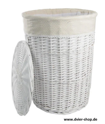 Wäschekorb Wäschetruhe weide weiß Deckel Bezug  beige 03WRD - Bild 1 von 3