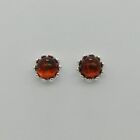Natural Brown Cognac Baltic Amber Post Stud Earrings 925 Sterling Silver 3267E