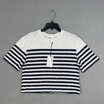 Camisa Bailey 44 Mujer Pequeña Blanca Azul Marino Rayas Estrás Camiseta Preparación Costera Foto 1 de 4