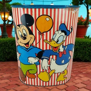 Vintage Retro Chenco Disney Mickey Donald and Goofy Metal Trash Waste Can - Picture 1 of 18