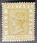 Gold Coast 1879 1/2d olive yellow stamp mint hinged