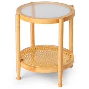 19.7in Rattan Coffee Table Small Round End Table Boho Style Side Table - Picture 1 of 16