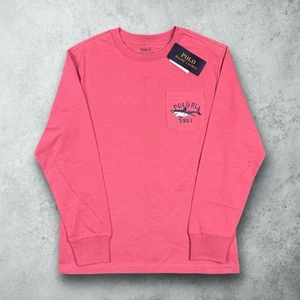 NEW Polo Ralph Lauren RL Shark Long Sleeve Pocket T-Shirt Boy's Pink Size Medium - Picture 1 of 7