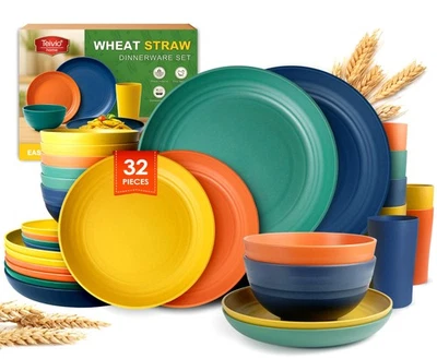 Juego de vajilla de paja de trigo de plástico para cocina Teivio 32 piezas, servicio para 8, Foto 1 de 4
