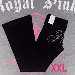 VS PINK Limited Edition Bling Pure Black Foldover Waist Flare Legging XXL S - Picture 1 of 4