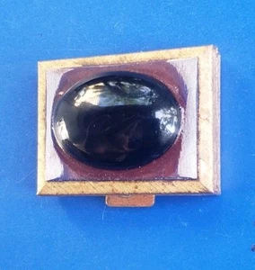 Vintage Gold Tone Pill Trinket Box with Black Stone - Picture 1 of 5