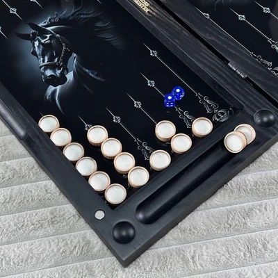 Tempered Glass Backgammon Set Horse Design 50cm 19.7", Luxury Game, Gift for Him - Image 1 of 4