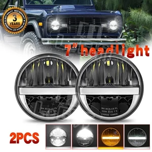 Faros LED redondos DRL para Ford Mustang 1965-1978 Bronco 1966-1978 DOT 105W 7" - Imagen 1 de 14