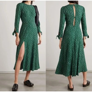 Reformation Zelda Dress Button Back Slit Midi Rosmarie Green 0 - Picture 1 of 9