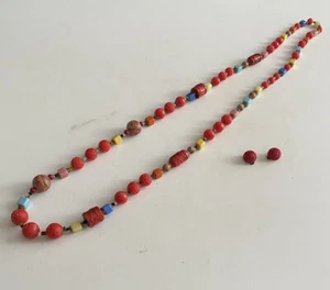 Art Deco Coral Beads Harlequin Glass Necklace Venetian Swirl bakelite flapper - Picture 1 of 7