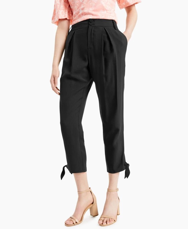 MSRP $80 Inc International Concepts Tapered Tie-Hem Pants Black Size 10 - Image 1 of 1