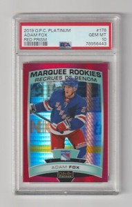 2019-20 O-Pee-Chee Platinum Marquee Rookies Red Prism Adam Fox 196/199 PSA 10
