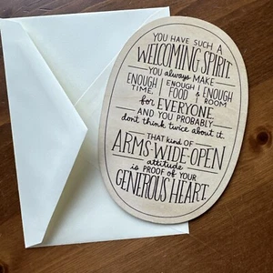 HALLMARK WOOD Thank you Card - Welcoming Spirit Arms Wide Open Generous Heart - Picture 1 of 3