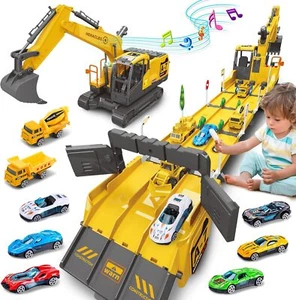 Toys for 3 year old boys, (includes 6 metal race cars and 2 construction vehicle - Picture 1 of 7