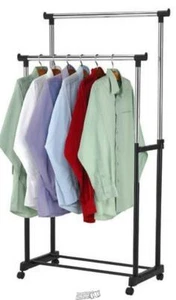 Sunbeam Double Garment Rack Black/Chrome Has Two 32" Chrome Hanging Bars GR10899 - Picture 1 of 2