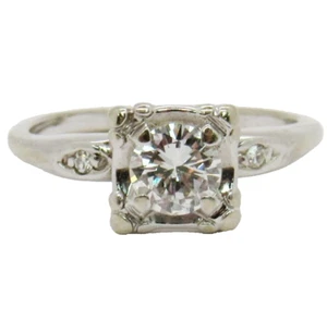 14k White Gold 1/2Ct Round Brilliant Diamond Illusion Solitaire Engagement Ring - Picture 1 of 6
