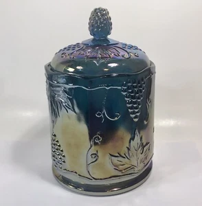 "Tarro de vidrio Indiana Carnival con tapa cosecha uva azul 7"" vintage" - Imagen 1 de 13