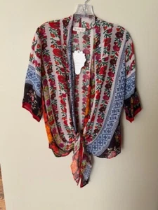 All About Her Ladies Colorful Floral Stripe Silky Top Size S NWT - Picture 1 of 4