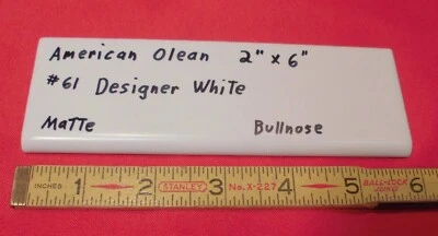 1 pc. Ceramic Bullnose Tile 2” X 6” Matte Designer White #61: by American Olean - Image 1 of 4